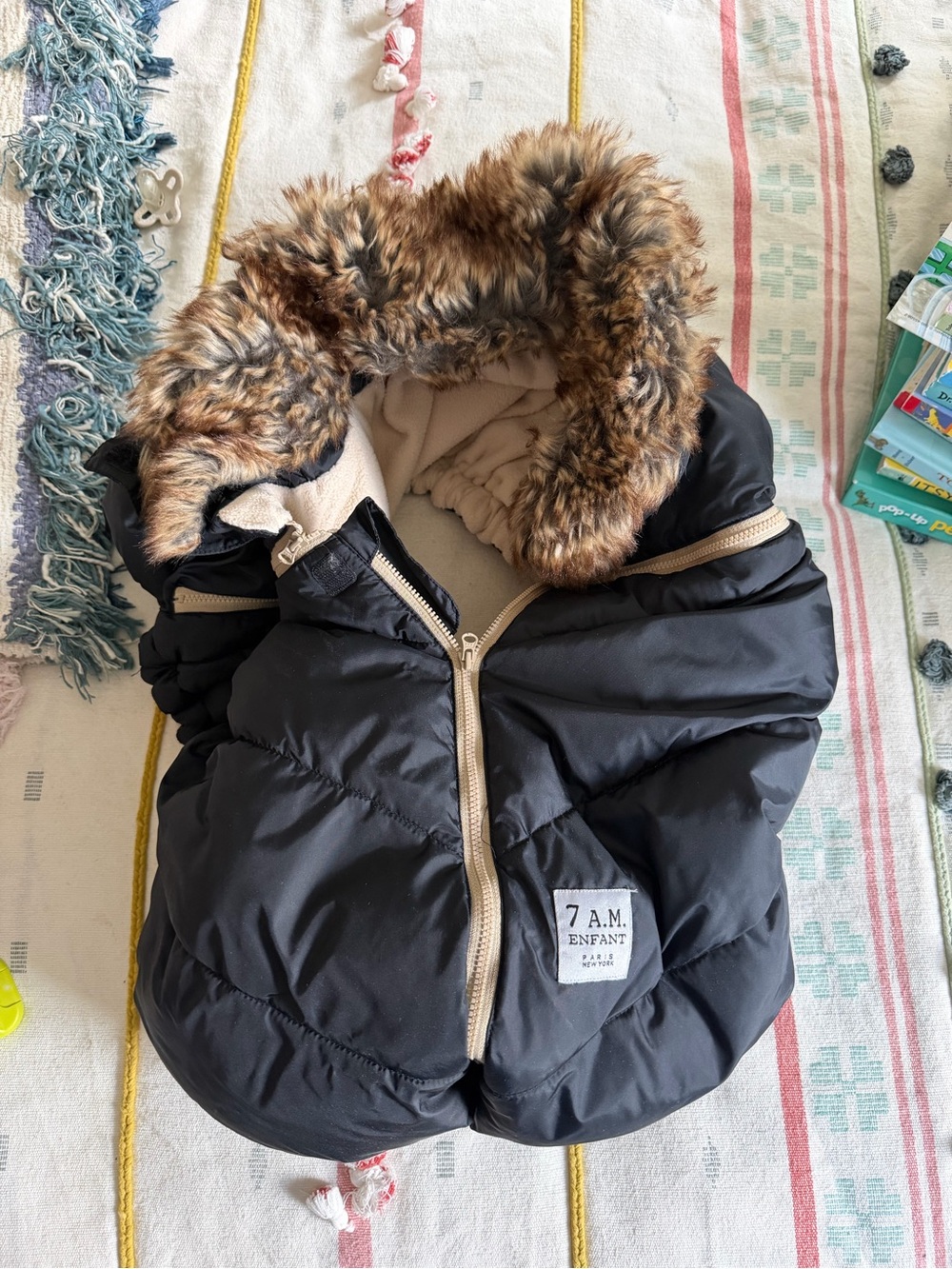 7 A.M. Enfant Baby Bunting with Faux Fur Hood
